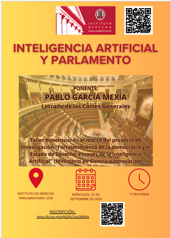 Taller Inteligencia Artificial y Parlamento, organizado por el Instituto de Derecho parlamentario UCM